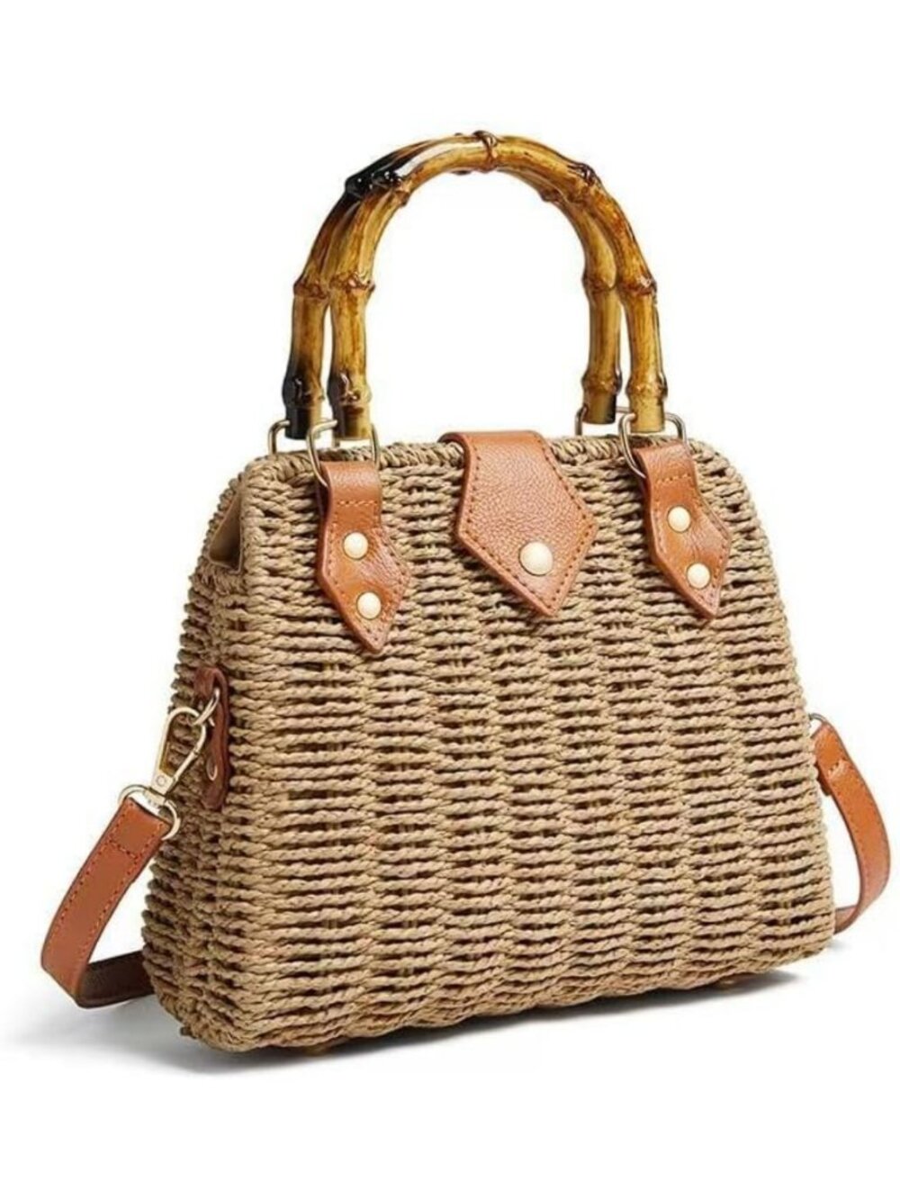 Handwoven Straw Crossbody Bag for Women - Boho Rattan Beach Handbag, Summer